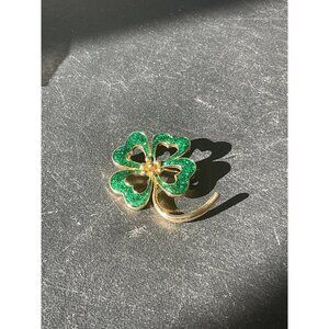 Lucky Clover Shaped Green & Gold Brooch Pin Jewelry Accessory